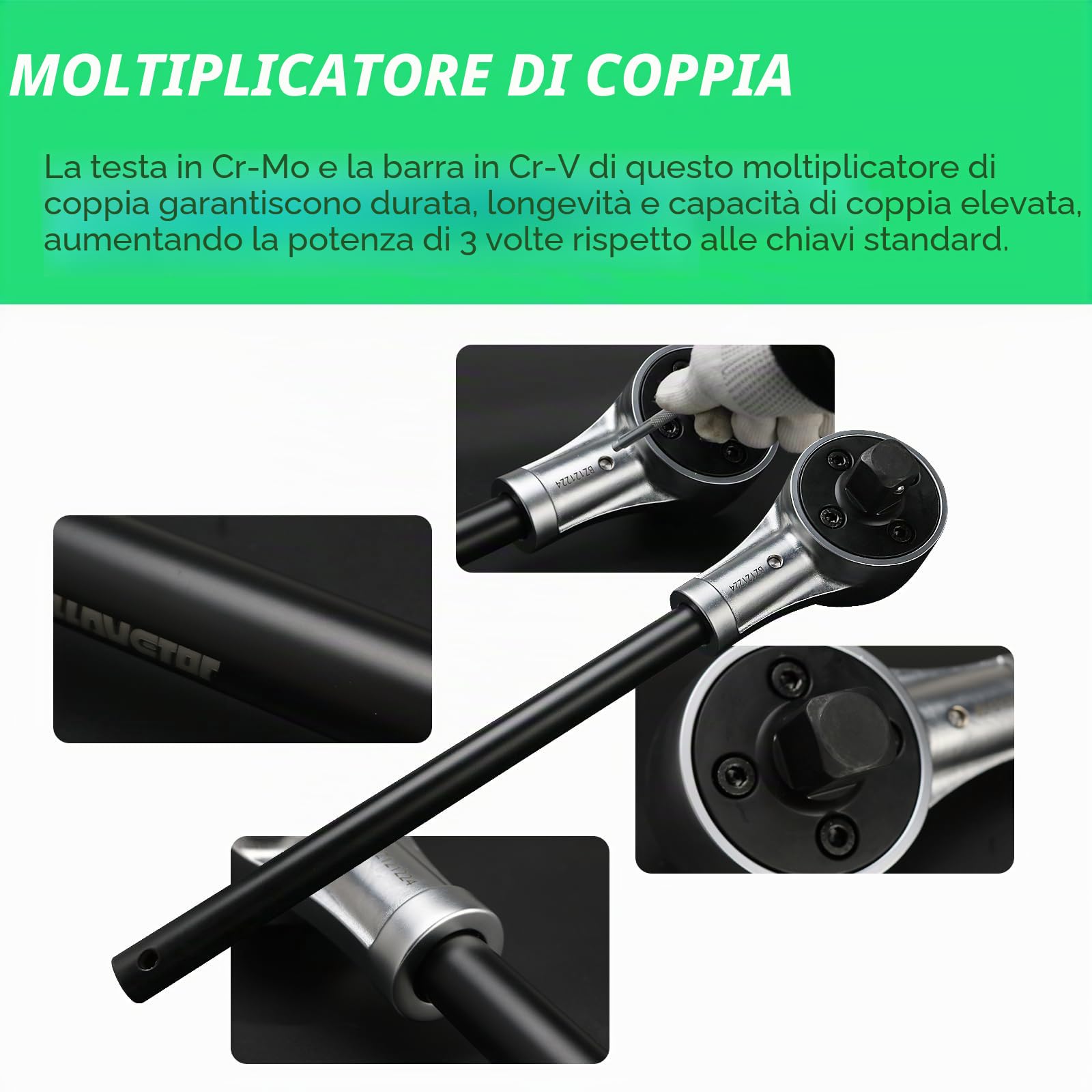 Set di moltiplicatore di coppia, attacco da 3/4 pollici, 2900 Nm, amplificatore di coppia 1:3 con braccio di reazione e adattatore, costruzione in Cr-Mo cromo vanadio, strumento per la rimozione per