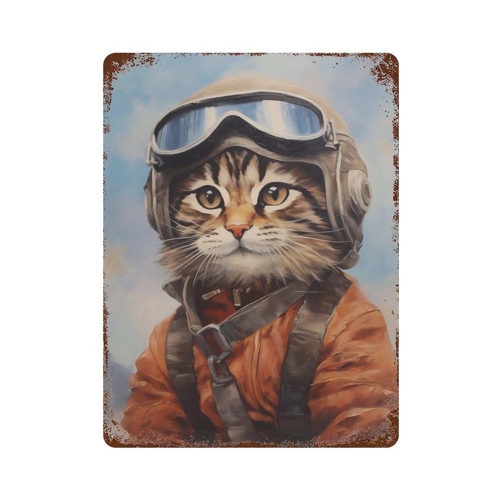 Garage Style Kitty Helicopter Pilot Vintage Rust Metal Sign 15.7"x11.8", Retro Wall Decor for Bar And Workshop