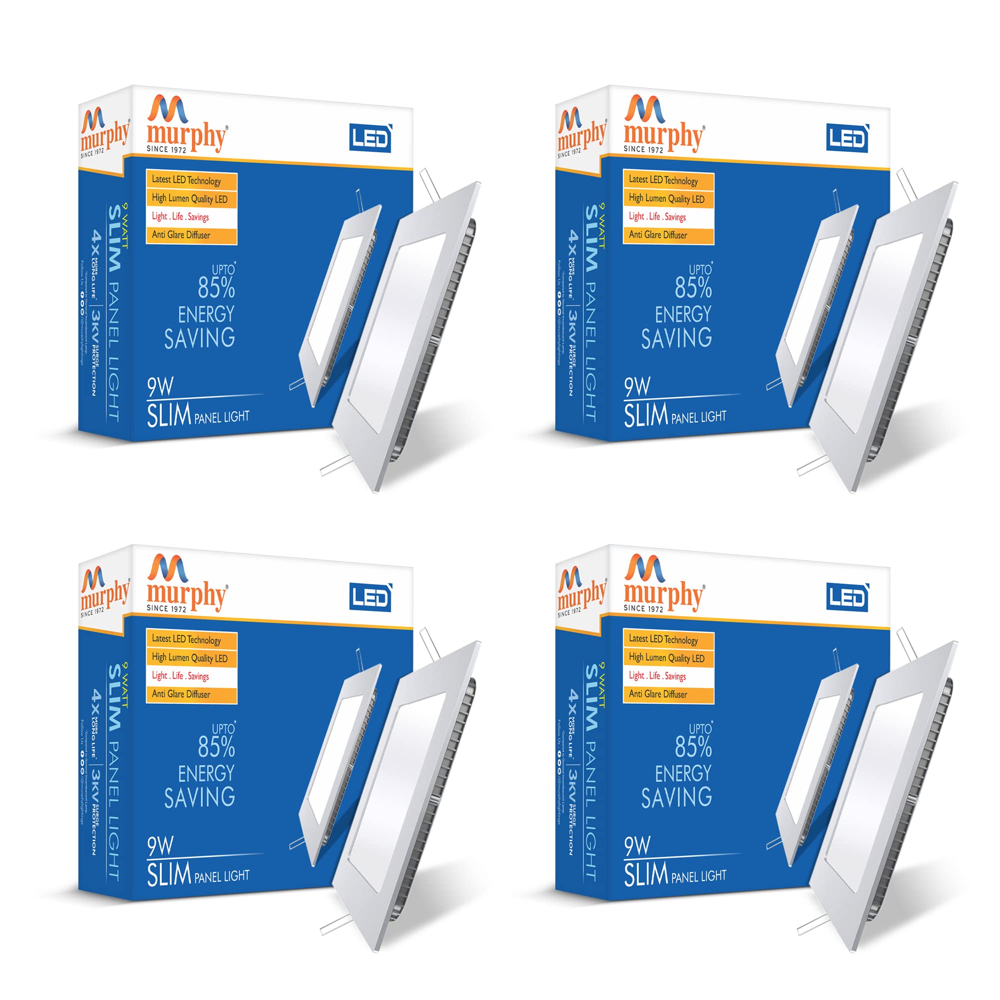 Murphy 9-Watts Slim Square Led Panel Ceiling Light (Cool White) - Pack of 4(Others)