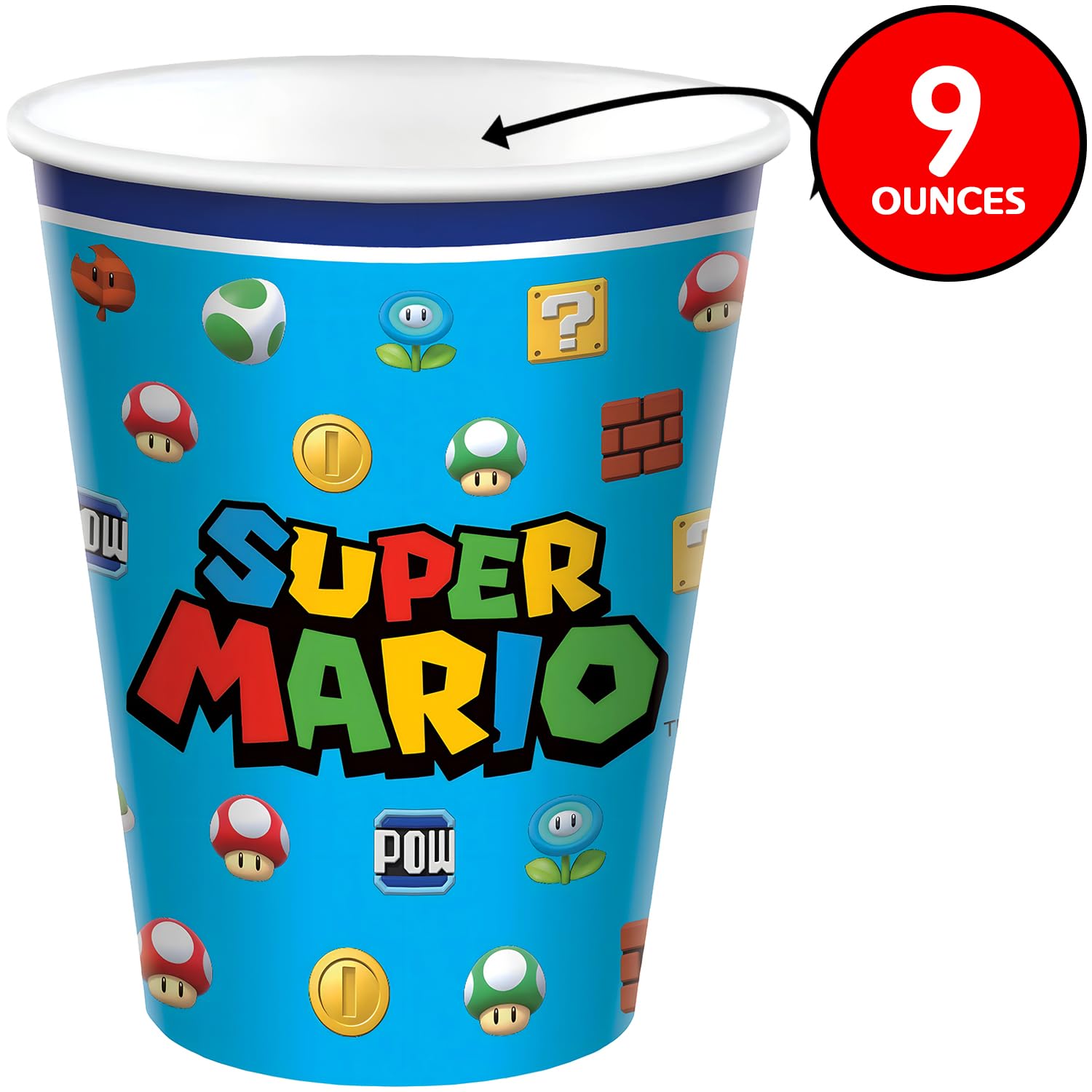 Amscan Bicchieri multicolore Super Mario Brothers (255 g) - Confezione da 8 bicchieri a tema durevoli e riutilizzabili, perfetti per feste per bambini