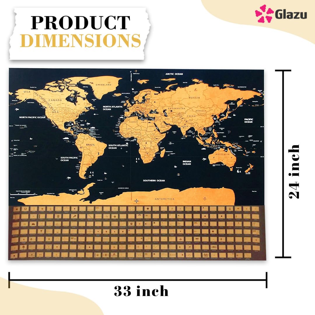 GLAZU Scratch Off World Map Travel Poster, Black and Gold, 83 x 60 cm with Rolling Cover 3