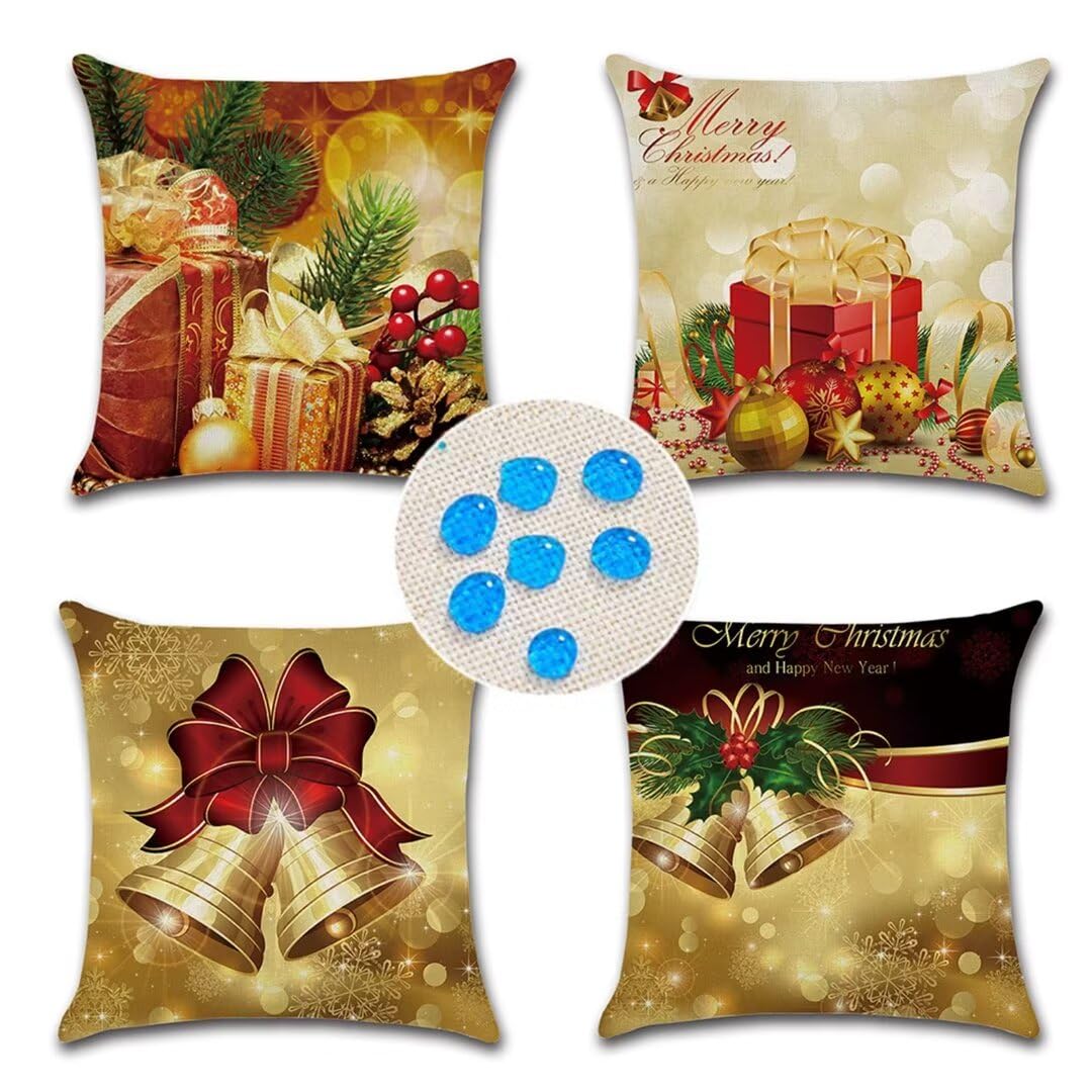 Housse de Coussin Imperméable 65x65cm/25x25in Noël, Lot de 4 Décoratif Housse Coussin Lin Salon Extérieur Coussin Respirant Taie d'oreiller pour Canapé Extérieur Jardin Salon Canapé Ferme décor ZC-676