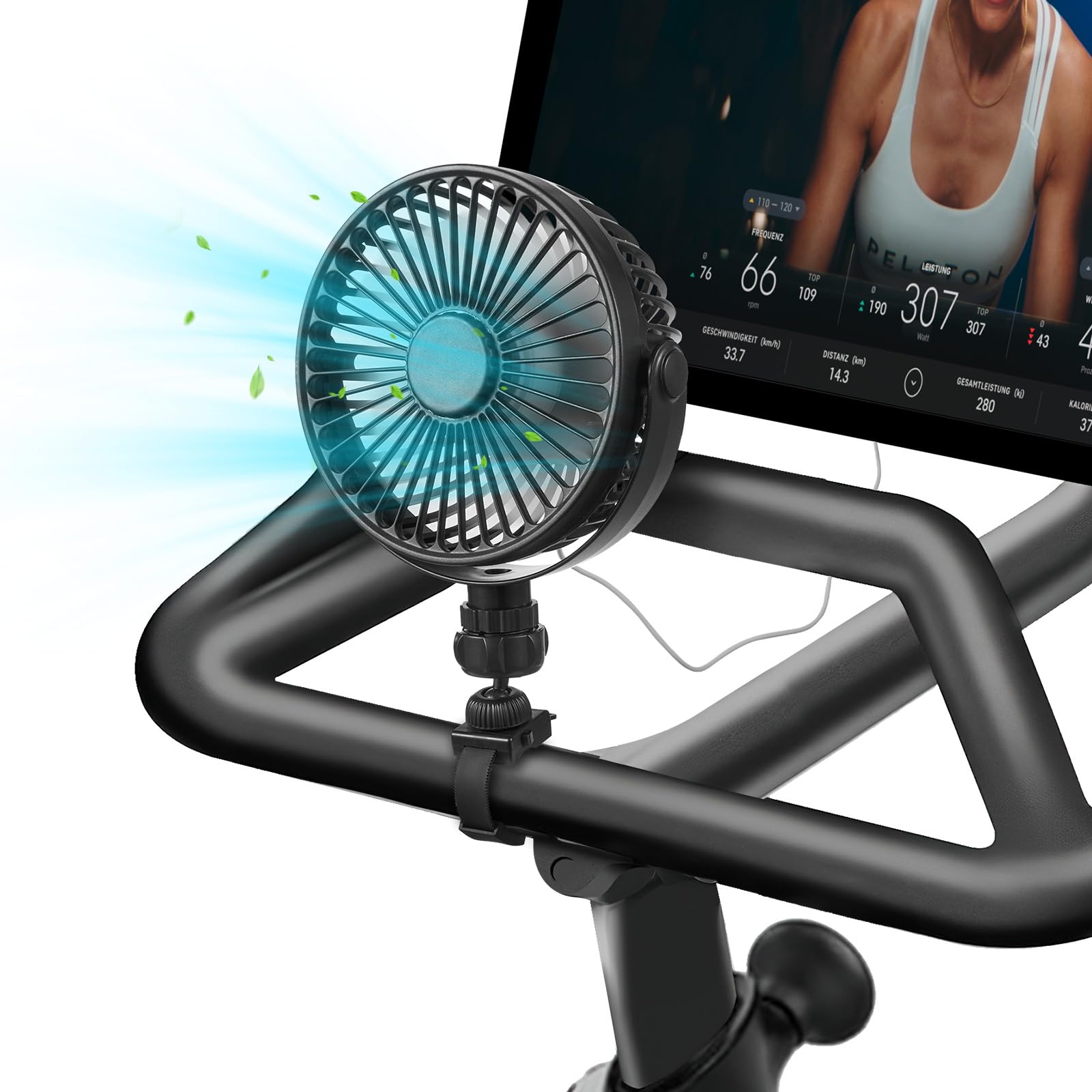 Dual Fan For Peloton Original Bike / Bike+ | 360° Rotating, 3-Speed, Battery-Free (Plugs Into Monitor)