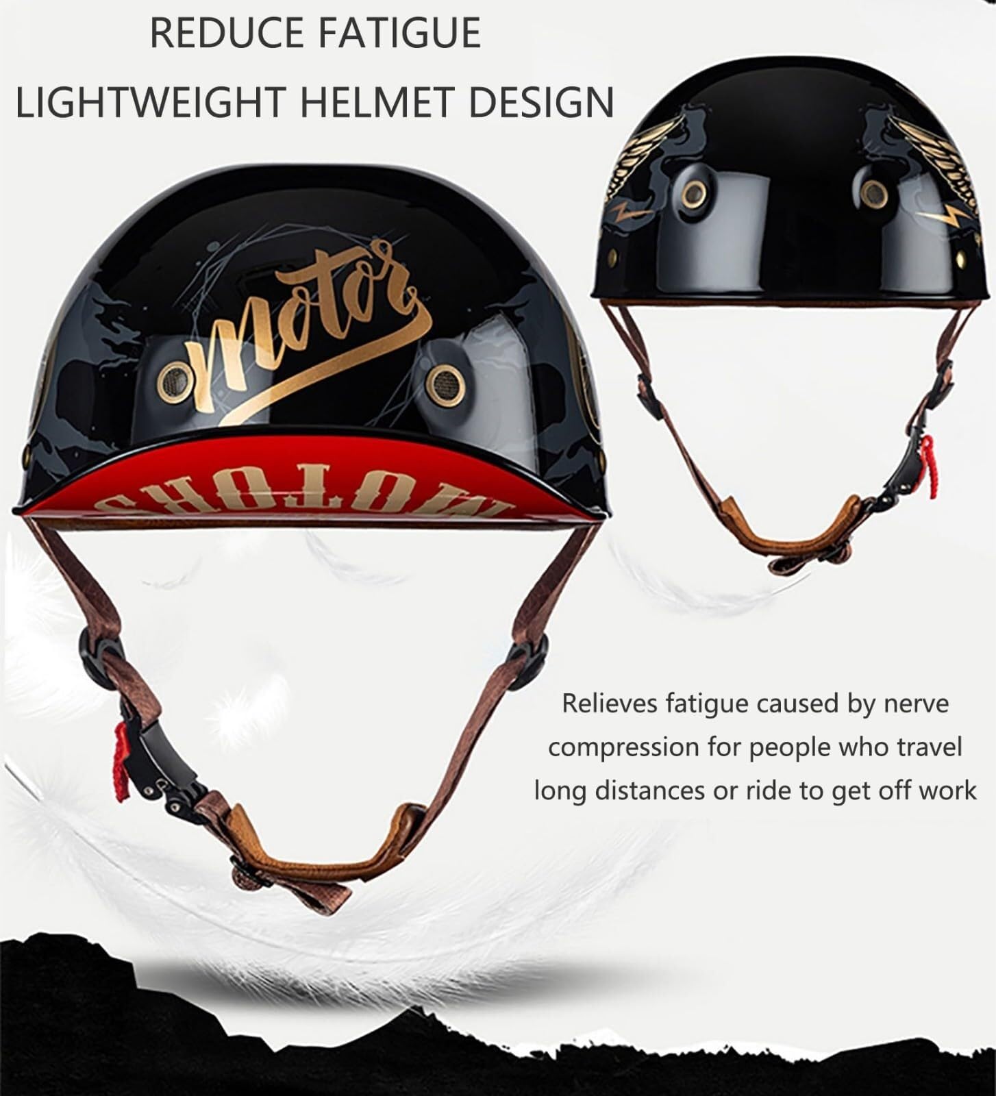 Halbschalenhelm Mit ECE-Zulassung Vintage Motorradhelm Baseball Cap Cruiser Chopper Scooter Helm Herren Retro Motorrad Halbhelm Damen Mofa Helm(18,XL(61~62CM))