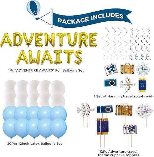 Miniatura 2 de Decoraciones de fiesta de aventura que espera, decoraciones de fiesta temática de viaje, decoraciones de fiesta de jubilación, decoraciones de
