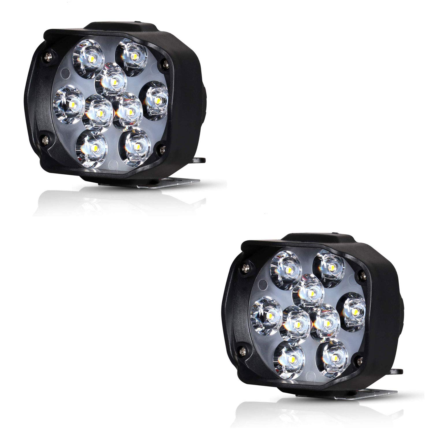 AllExtreme EX9FWYP Imported 9 LED Fog Light Spot Beam Waterproof Heavy Duty Pod Driving Work Lamp for Motorcycle Bike Car and SUV (15W, White and Amber, 2 PCS)