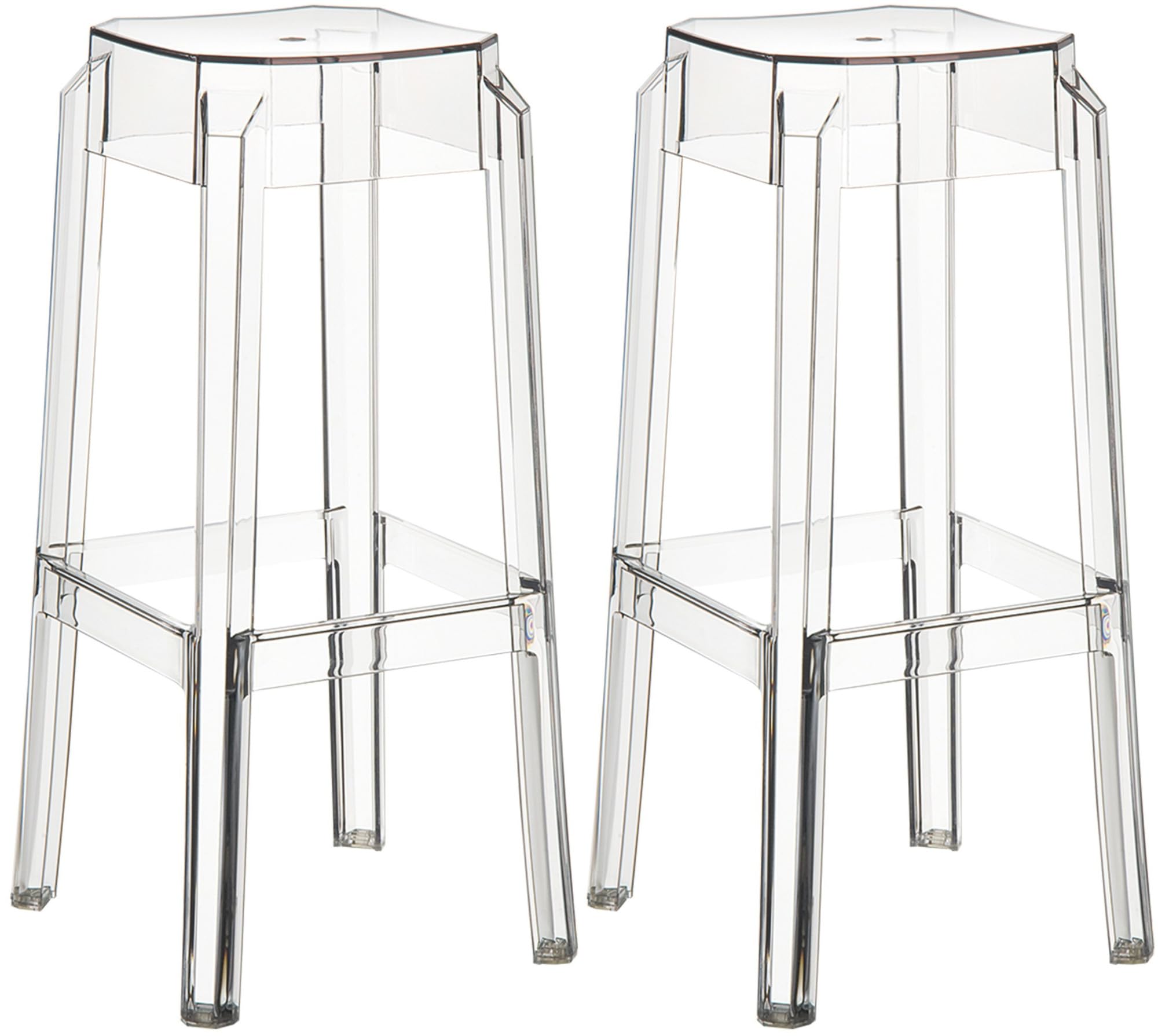 CLP Lot De 2 Tabourets De Bar Fox en Plastique I Chaises D'Interieur Et D'Extérieure avec Repose-Pieds I Chaise Haute Design Plastique Couleur Transparent