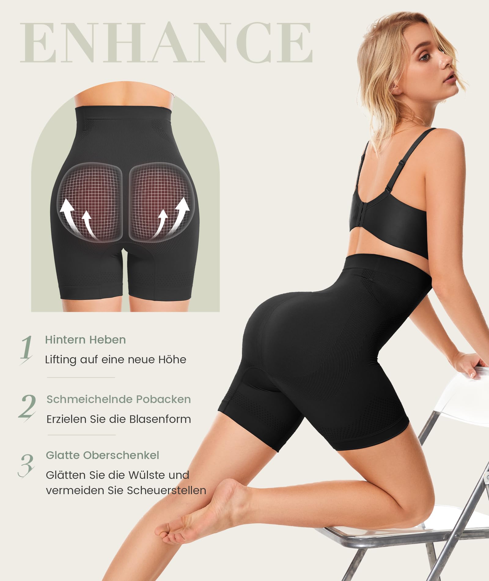 SIMIYA Mutande modellanti da donna a vita alta, modellanti, senza cuciture (2 x nero, XL)