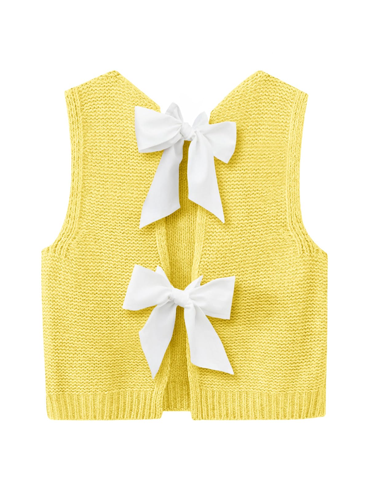 Imily Bela Womens Sweater Vest Top Summer Bow Tie Back Sleeveless Casual Knit Crop Tank Tops