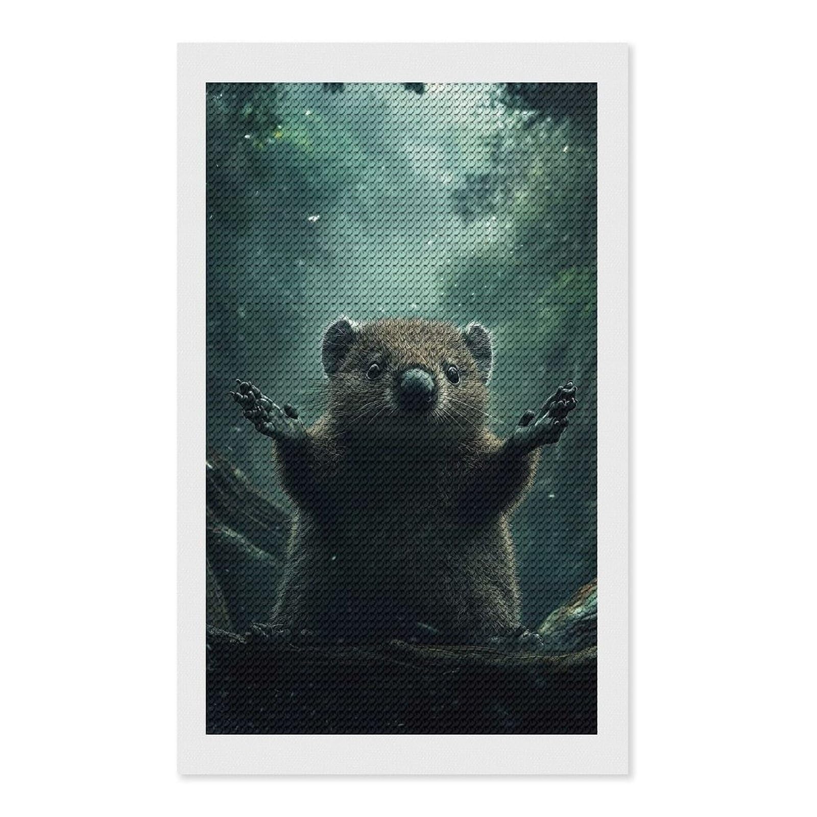 Junmoney Curious Forest Creature Diamond Painting Canvas Set 12"x20", Easy to Enjoy, Adhesive Canvas, Office Decor, Holiday Gift Idea, with Tool Kit