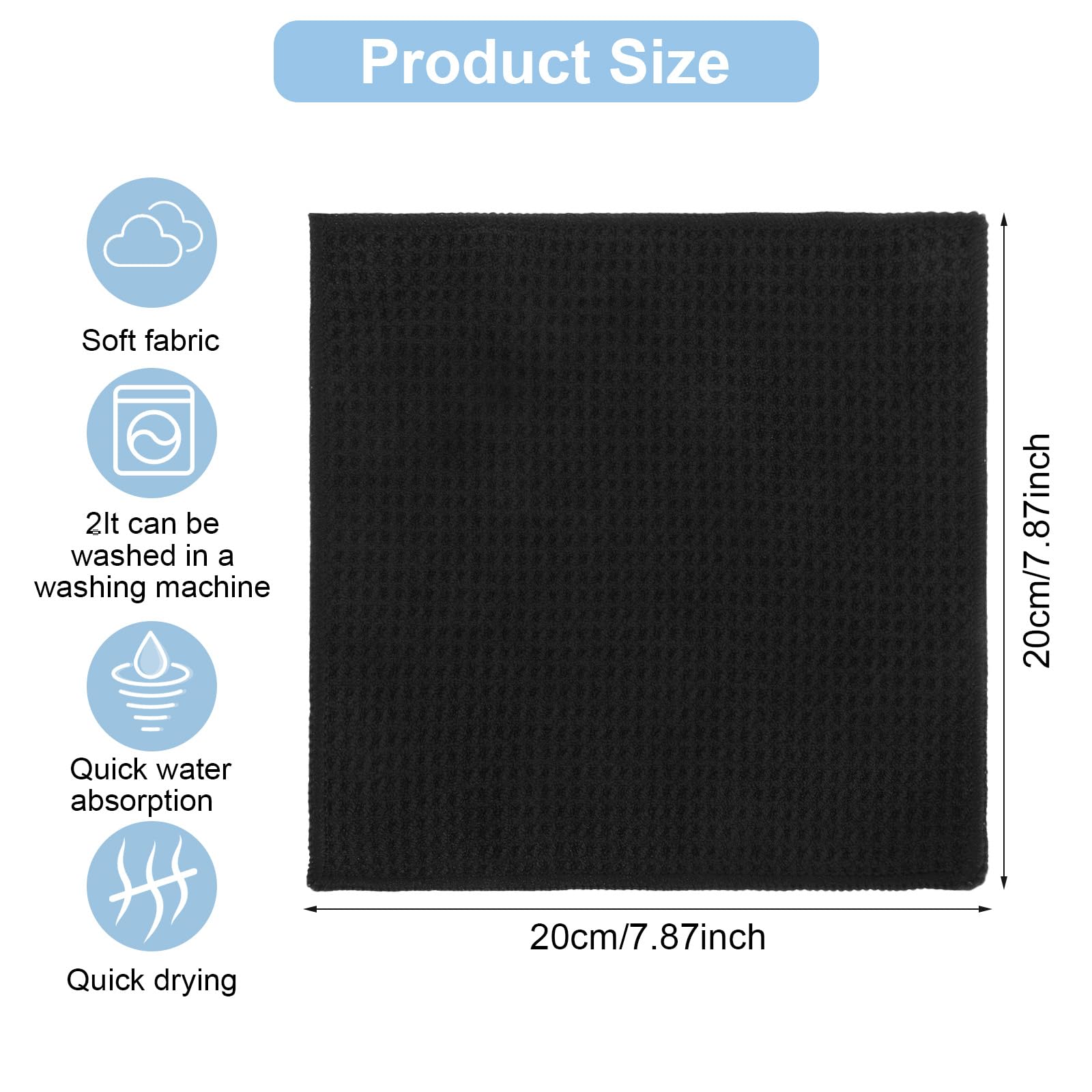 6 sztuk ściereczek do naczyń z mikrofibry, 20 x 20 cm, ściereczki do mycia naczyń, ściereczka kuchenna, czarna, wzór w kratkę z superabsorbującymi właściwościami do czyszczenia kuchni, okien
