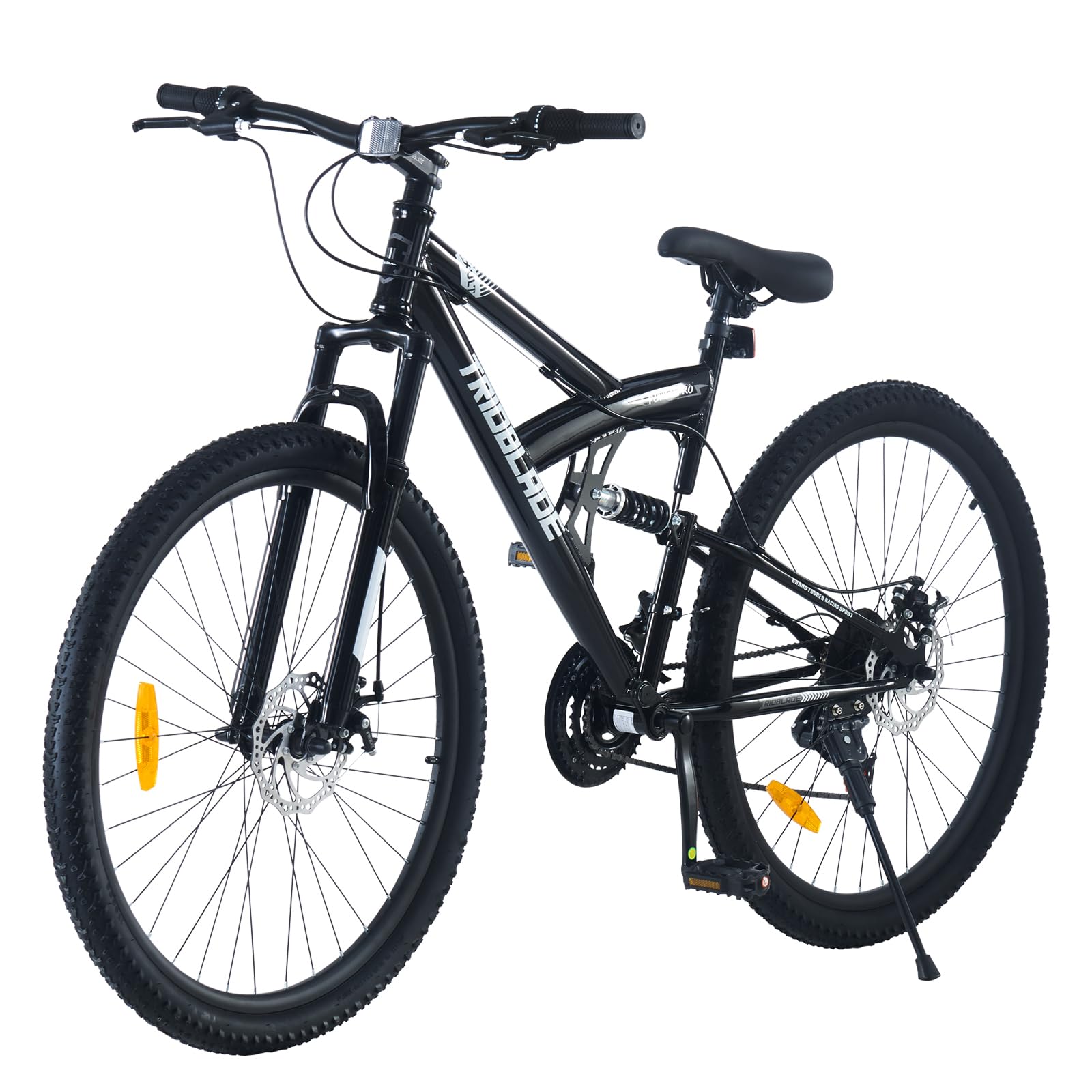 BSTSEL 24/26/27.5/29 Inch Mountain Bike with Fenders, Full Suspension 21 Speeds Mountain Bicycle, Dual Disc-Brakes Unisex Bike for Adults Men Women & Teenagers (Black,24in)
