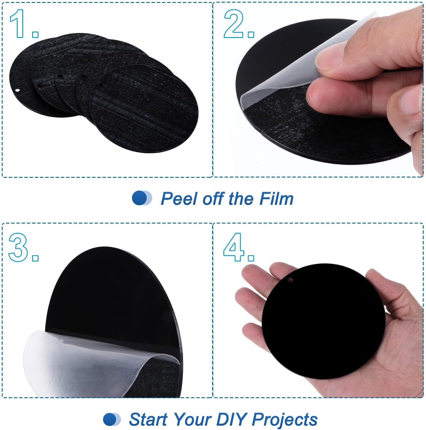PATIKIL Acrylic Circle Blanks 4 Inch, 20 Pack Round Clear Disc Ornaments with Hole for DIY Keychain Project Crafting, Black image 4