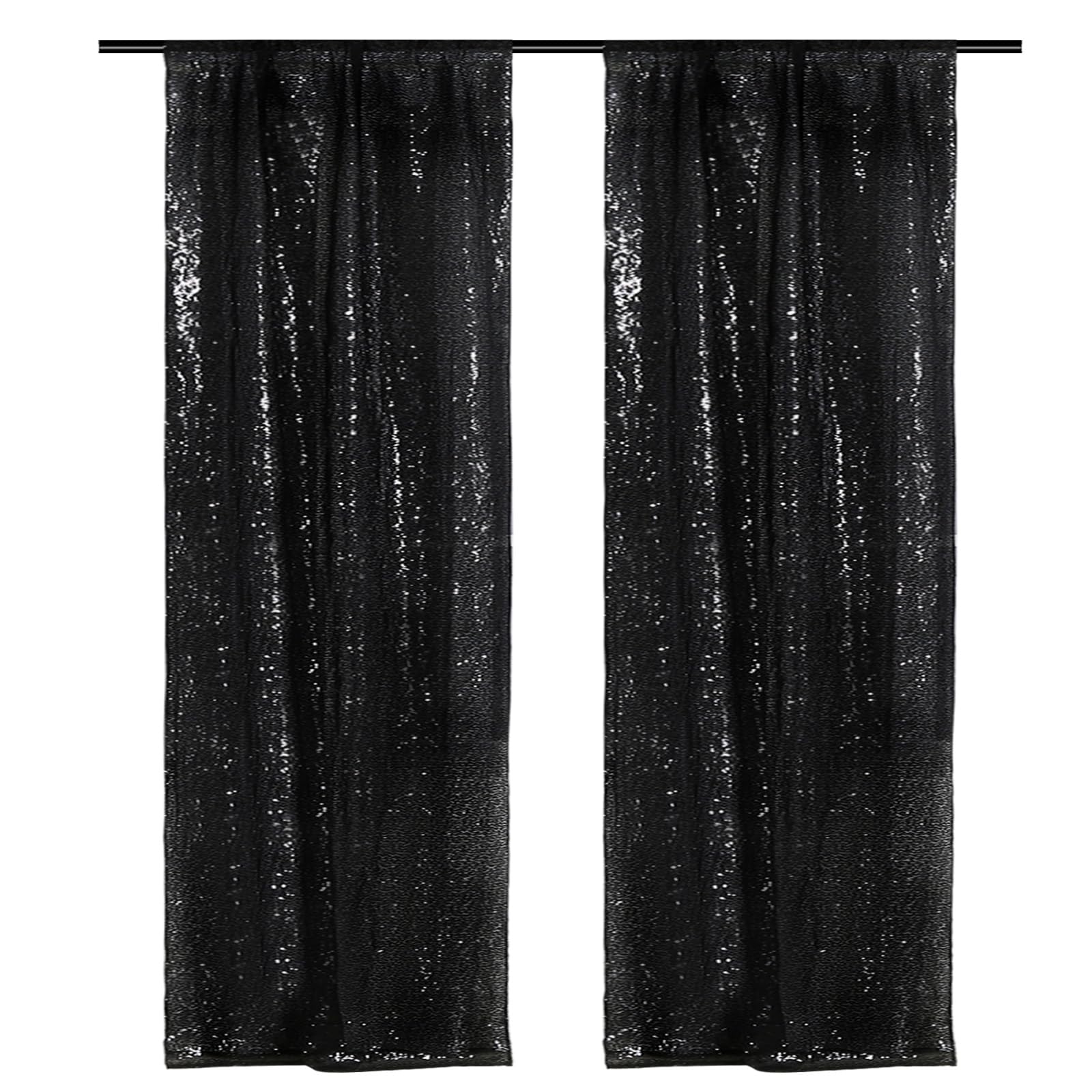PartyDelight Black Sequin Backdrop Curtains 2FT X 8FT Sparkly 2 Panels for Wedding Party Room Decorations Events