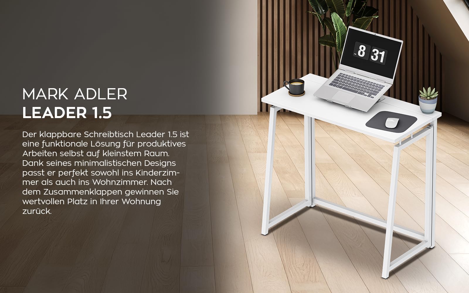 MARK ADLER Leader 1.5 White - Industrial Klapptisch Faltbar Tisch Schreibtisch Platzsparendem - 80 x 40 cm - Stahlkonstruktion - Homeoffice Büro - Arbeitsplatte aus Holzwerkstoffen Weiß