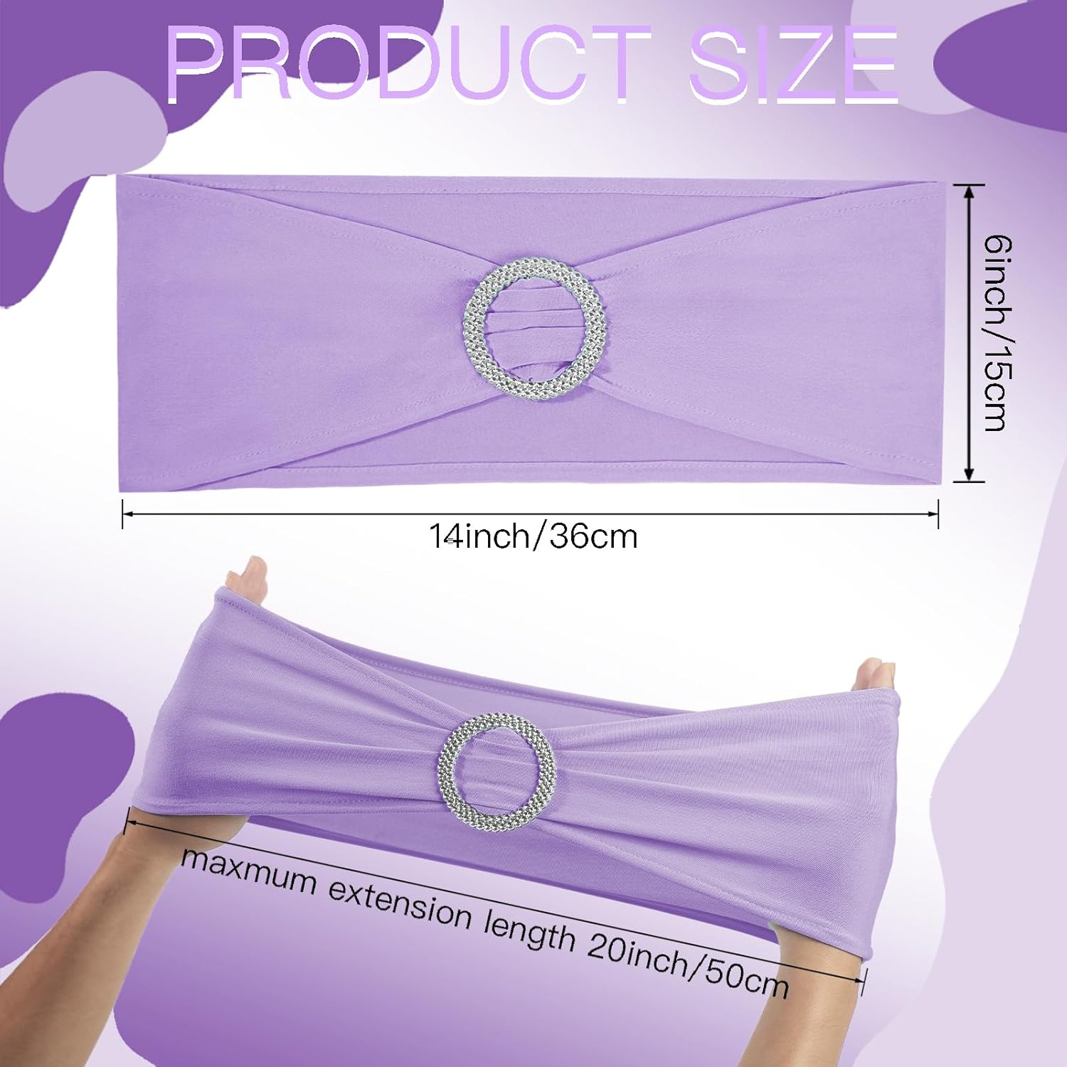 150 Pack Spandex Stretch Chair Sashes Bows, Elastic Stretch Chair Cover Bands Ties with Buckle Slider for Wedding Party Ceremony Reception Event Banquet Decoration (Purple)
