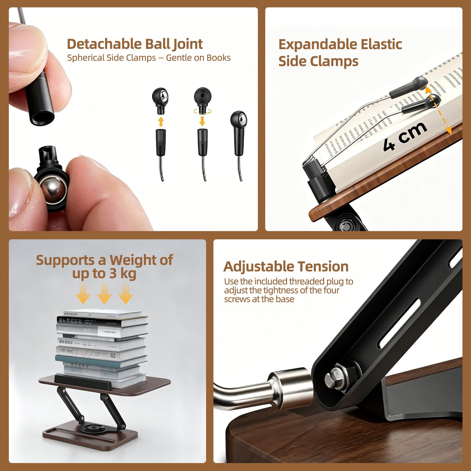 Support de livre pliable et rotatif à 360° – Support de lecture ergonomique en bois pour livres, livres de cuisine et tablettes – Libérez vos mains pour la Cuisine, bureau et espace de travail