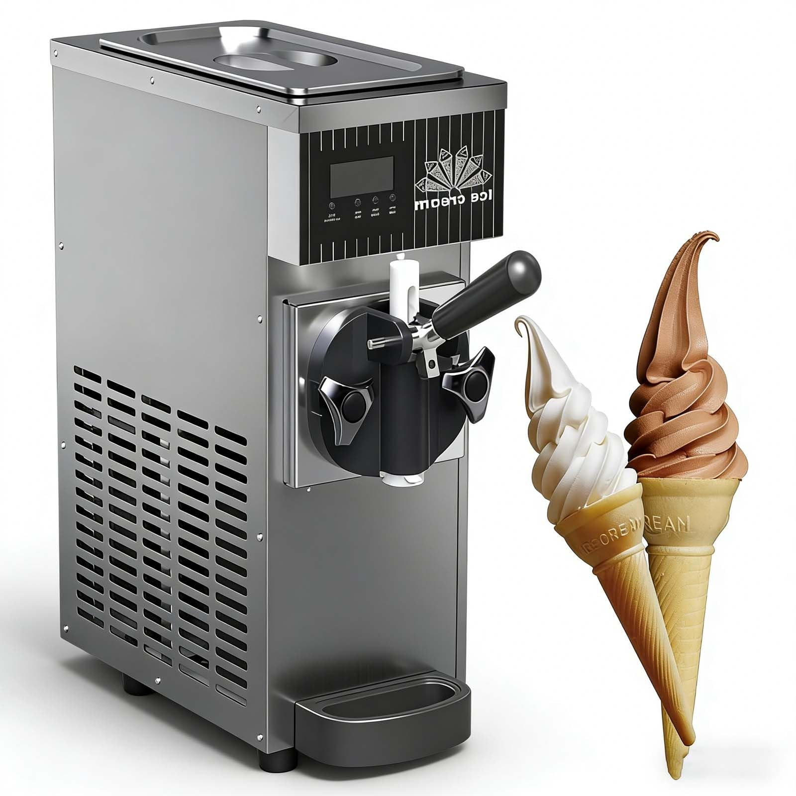 Gelatiera A Erogazione Continua, Macchina Per Gelato Soft Con Pannello Digitale. La Resa Di 4-5 Kg/h La Rende Ideale Per Ristoranti, Pasticcerie E Cucine Professionali.(Gray)