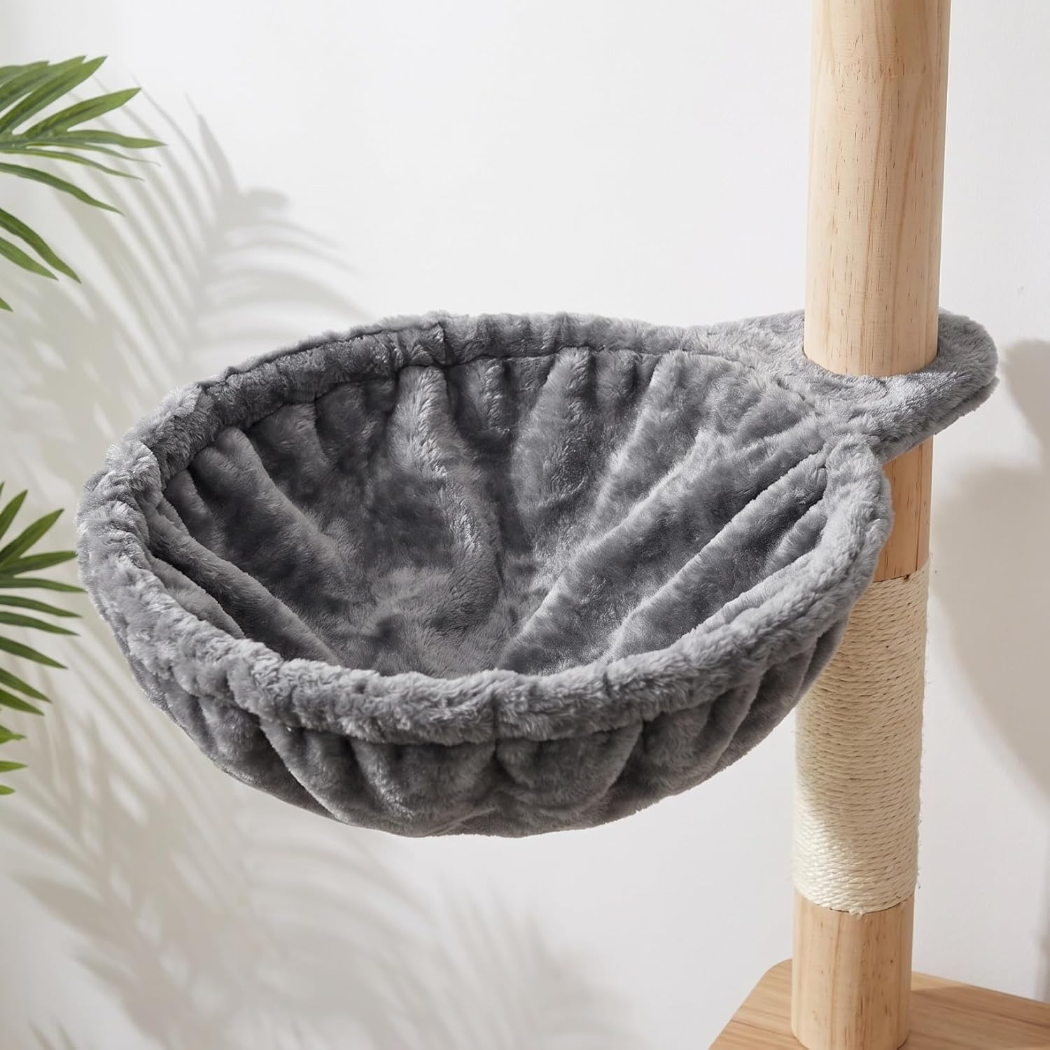 Kichvoe Cat Tree Hammock Attachment, Plush Round Deep Basket Cat Bed Replacement, Hanging Nest Shovel for DIY Climbing Tower Frame (Grey, 18.5")