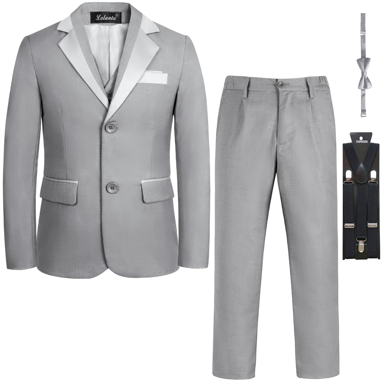 LOLANTA 5 Piezas Traje de Boda para Niño, Clásico Azul Corte Ajustado, Conjunto Formal