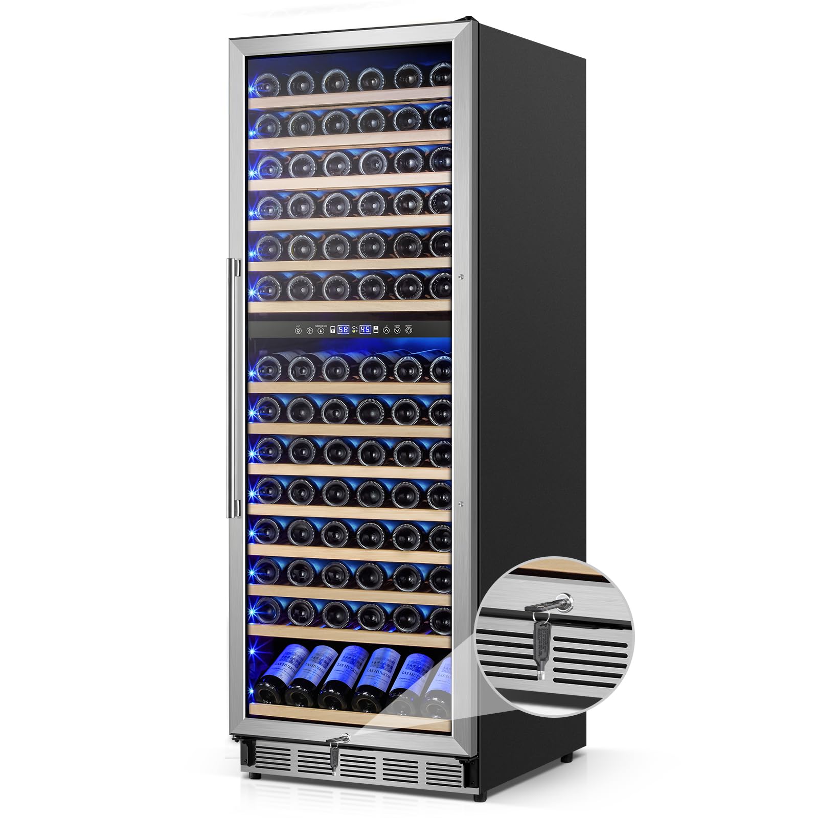 wine cooler refrigerator 24 inch 180 bottles large wine fridge dual zones tall freestandingbuilt-in wine cellar professional with reversible door sliding rail shelves