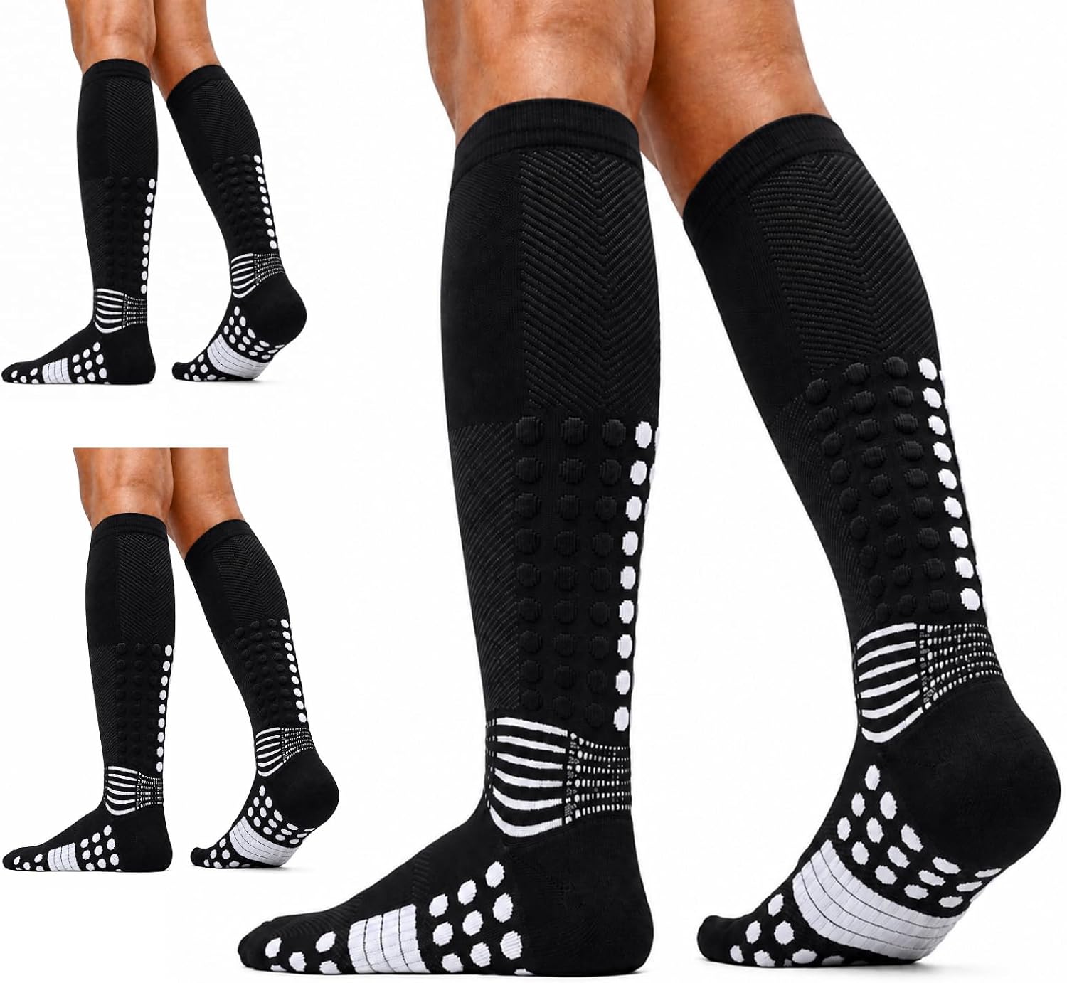 IRAMY Ankle Support Compression Socks 3 Packs Massage Dots Arch Support Cushioned Plantar Fasciitis Running Athletic Recovery