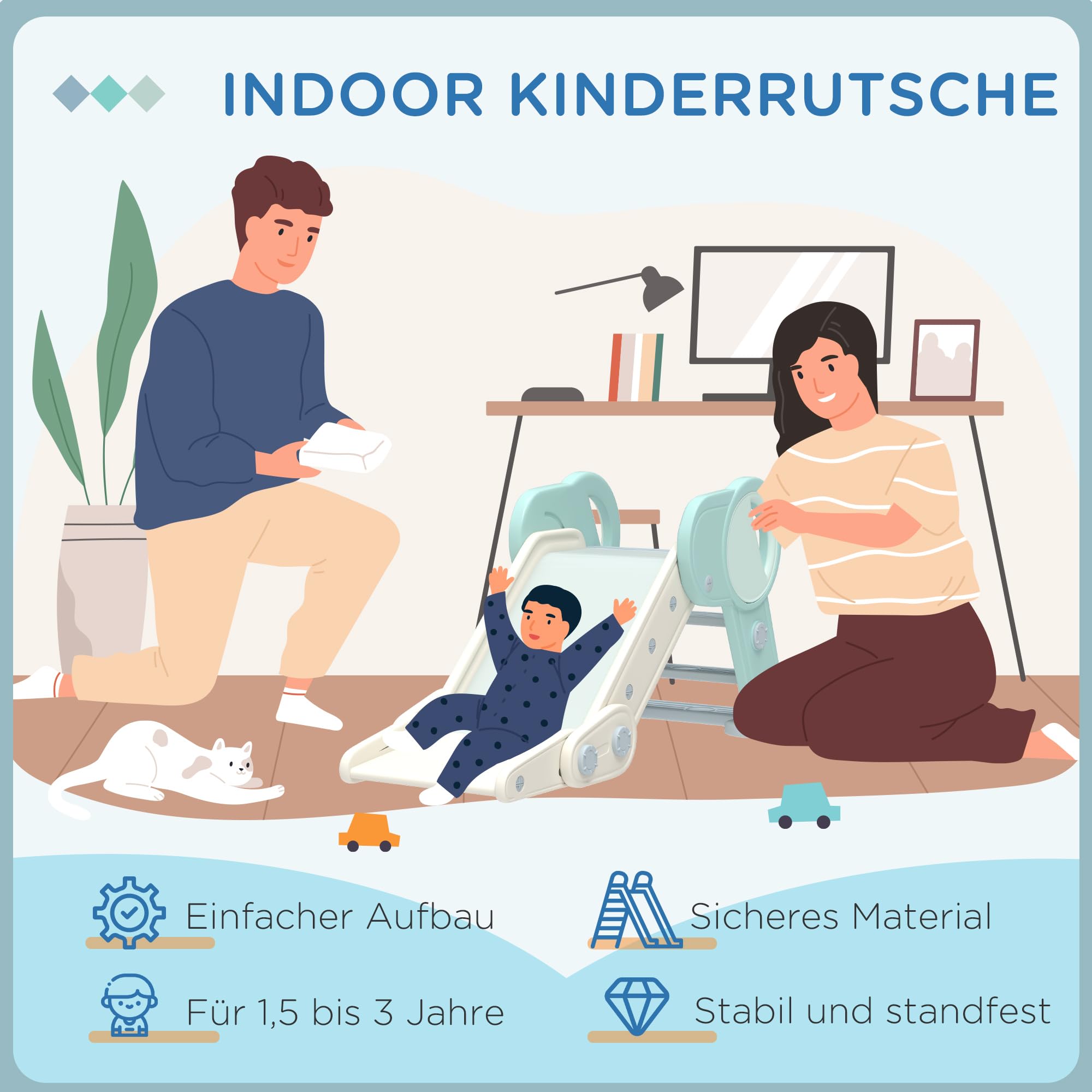 AIYAPLAY glijbaan voor peuters, inklapbaar, antislip treden