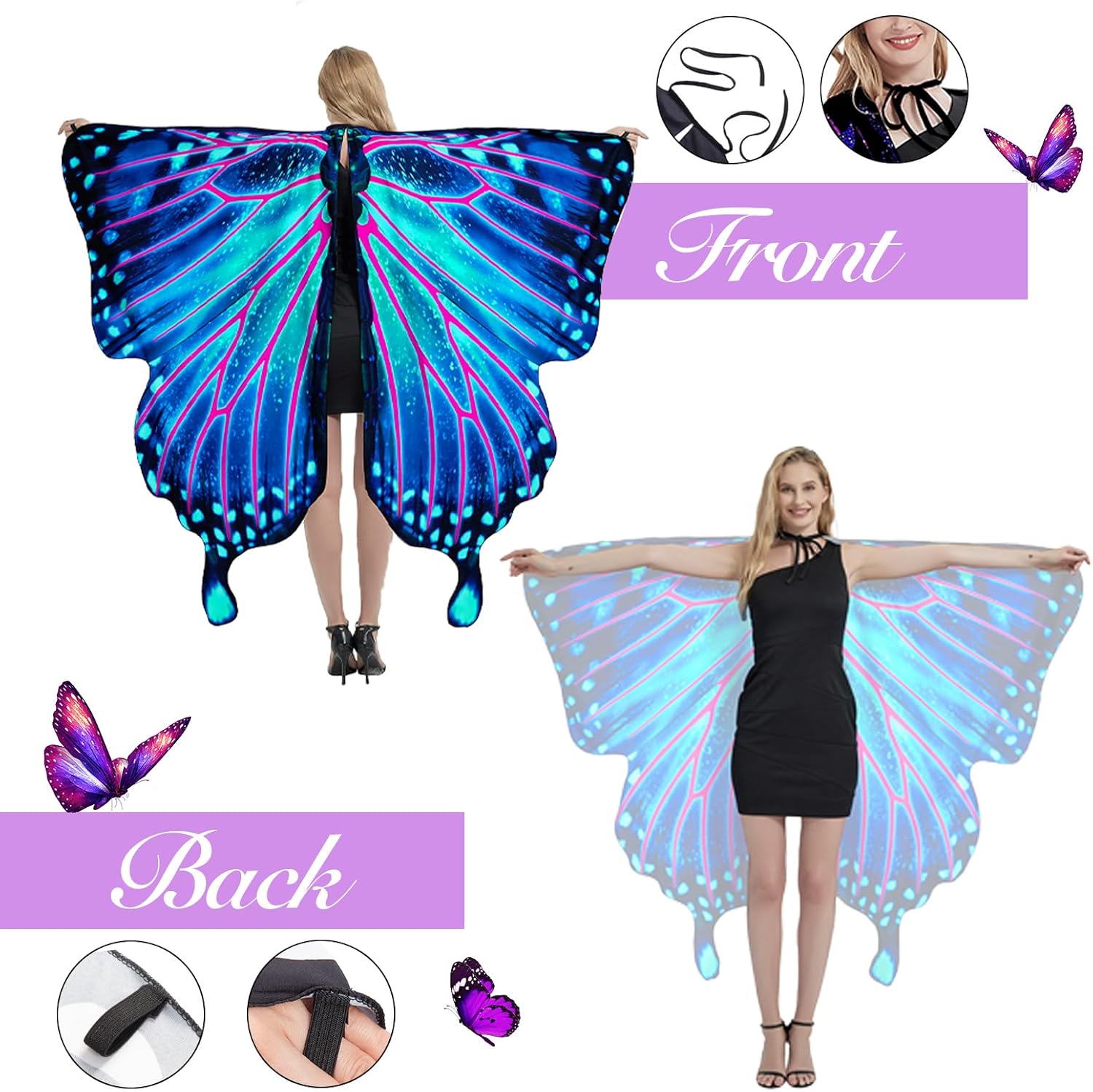 Miniatura 4 de Butterfly Wings Adult Costumes Fairy Wing Cape Womens Shawl Colorful Nymph Pixie Accessory for Christmas Halloween Cosplay