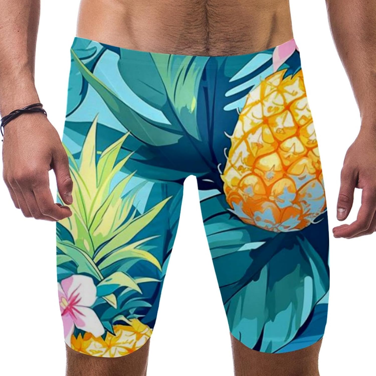 Swimsuit for Men & Boys,Competition Lap Swim Suit, Square Leg Endurance Training,Colored Pineapple