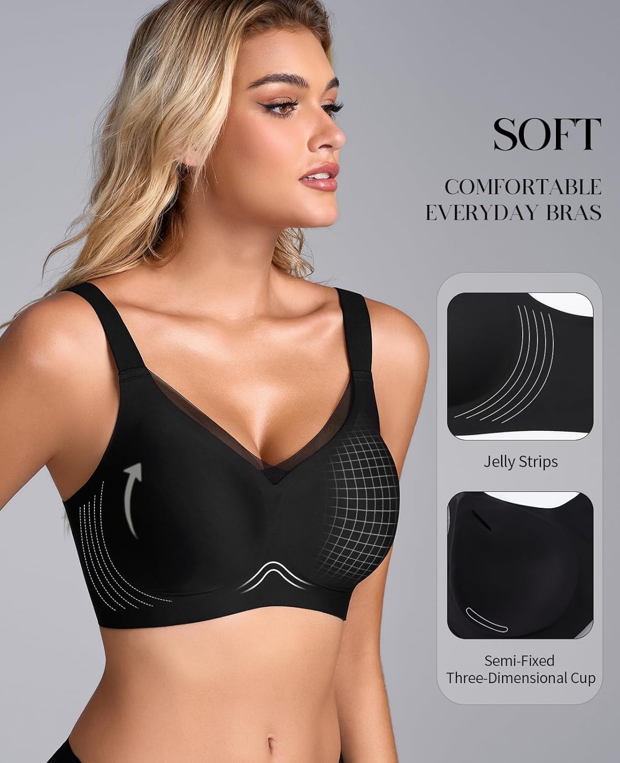 KUTUMAI Wireless Jelly Bras for Women V Mesh No Underwire Seamless Bralettes Push Up Full Coverage Comfort Everyday Bra - Image 3