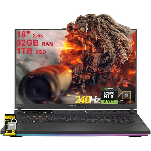ASUS ROG Strix G18 G814 Gaming Laptop 18" 2.5k (2560x1600) 240Hz (100% DCI-P3, 3ms) AMD 16-core Ryzen 9 9955HX (>i9-14900HX) 32GB DDR5 1TB SSD GeForce RTX 5070 RGB Backlit WiFi6E Win11 ICP Hub