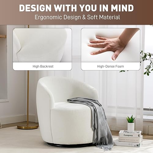 Miniatura 4 de Wrofly Silla giratoria de barril de 360 grados, silla giratoria redonda de chenilla, cómoda silla giratoria giratoria, moderna silla giratoria con