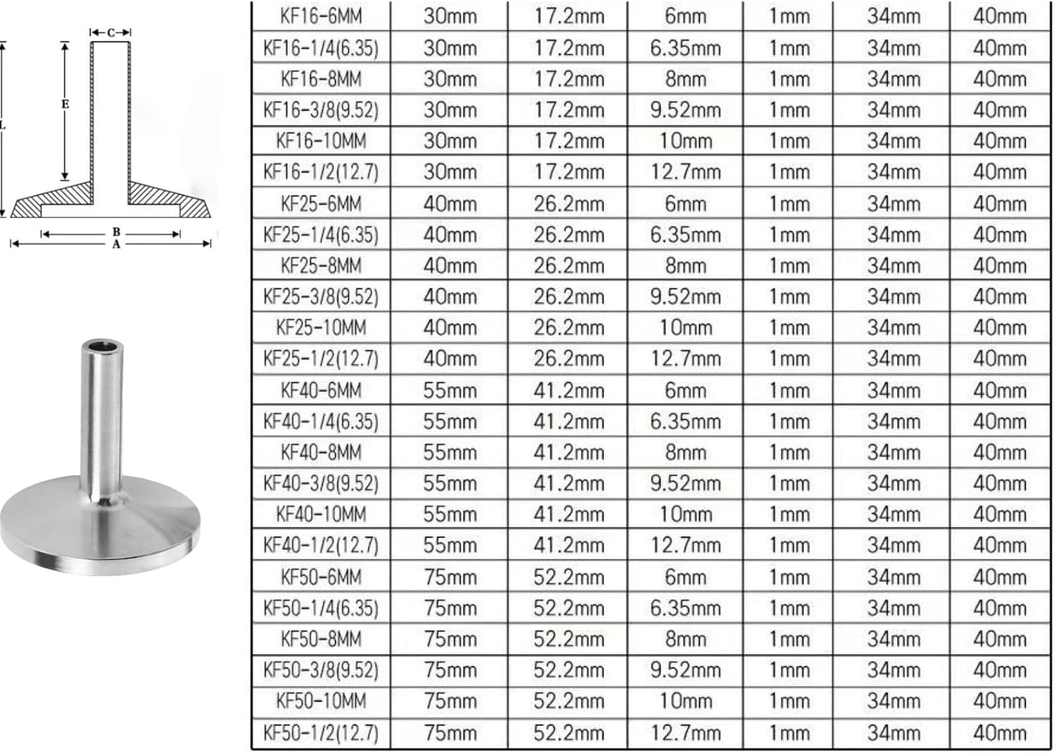 4Pcs Stainless Steel KF Flange to Joint Connectors - Durable Vacuum Tube Adapters for ISO-KF Systems(KF-25 1/2)