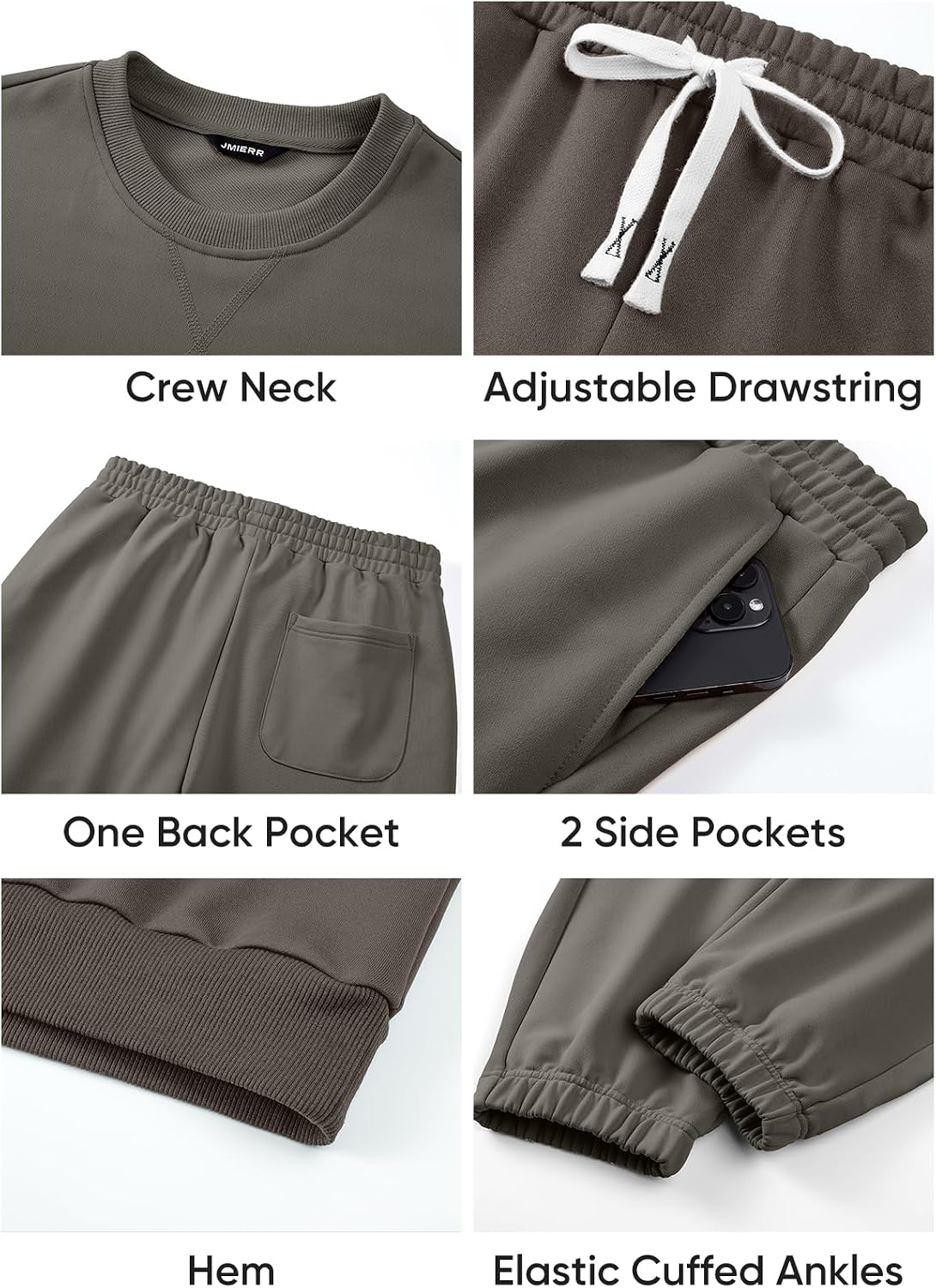 JMIERR Mens 2 Piece Loungewear Sweatsuit Crew Neck Jogger Set image 5