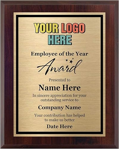 Placa de premio Empleado del Año: añade un logotipo a tu placa personalizada para agradecer, trofeo personalizado de 8 x 10 pulgadas, personaliza