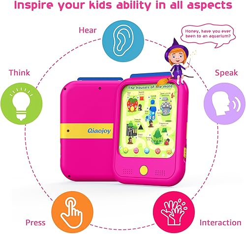 Miniatura 5 de Qiaojoy Tableta de aprendizaje para niños de 2 a 5 años para aprender alfabetos, números, alimentos, tiempo, música, vehículos, parque jurásico,