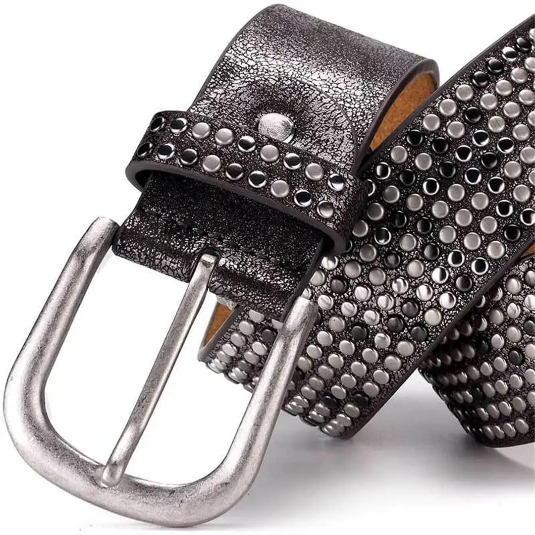 Cinturón de piel sintética con remaches para mujer, con diamantes de imitación, para jeans