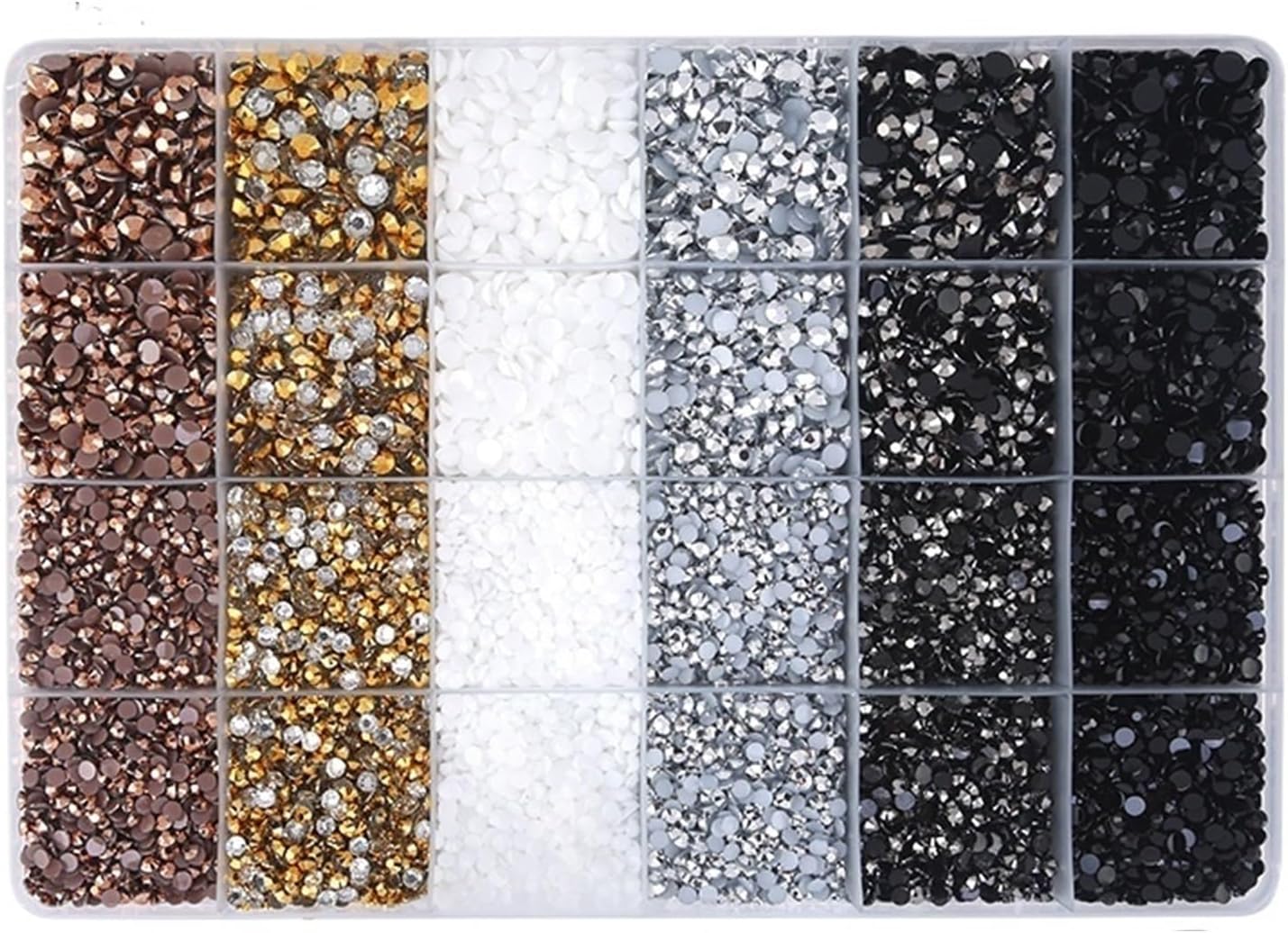 Resin Jelly Rhinestones Set 2set 24Grid 3/4/5mm Resin Rhinestone Set Flatback Multicolour Mixsize Resin Stone Glue On DIY Decoration Nails Crafts(Metal 24grid Set)