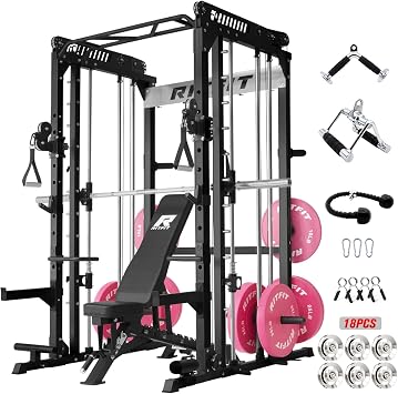 RitFit M1 Pro Smith Machine Cable Crossover Power Cage Home Gym | Dual 360 Cables, Barbell & Handles, LAT Pulldown, 1850LBS Weight Capacity
