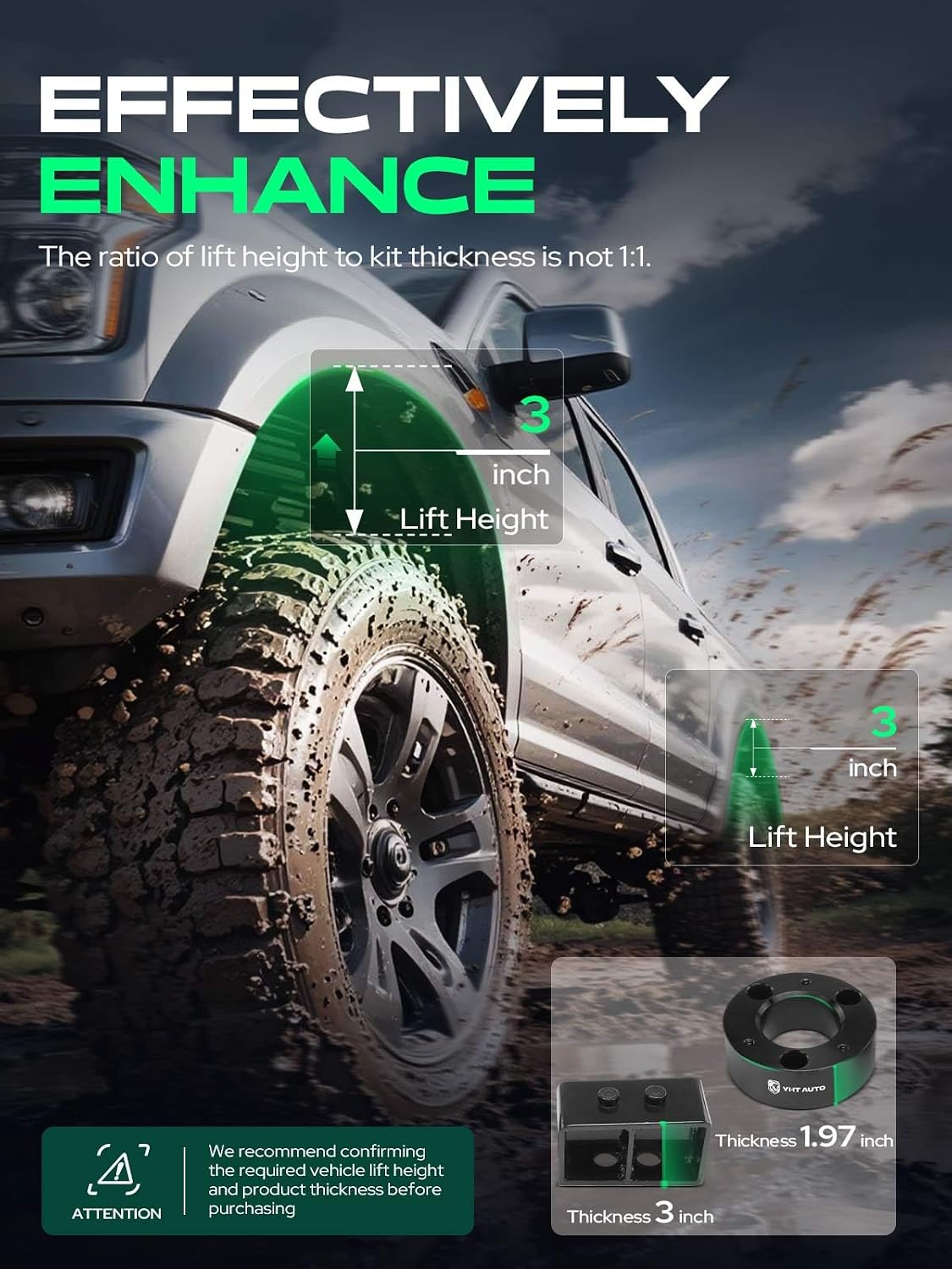 YHTAUTO 3 Inch Front & 3 Inch Rear Leveling Lift Kit Fits 2004-2022 Ford F-150 | 4WD/RWD | Spacers & Blocks & Extended U-Bolts Raise the Front & the Rear By 3 Inch | 8PCS Suspension Leveling Kit