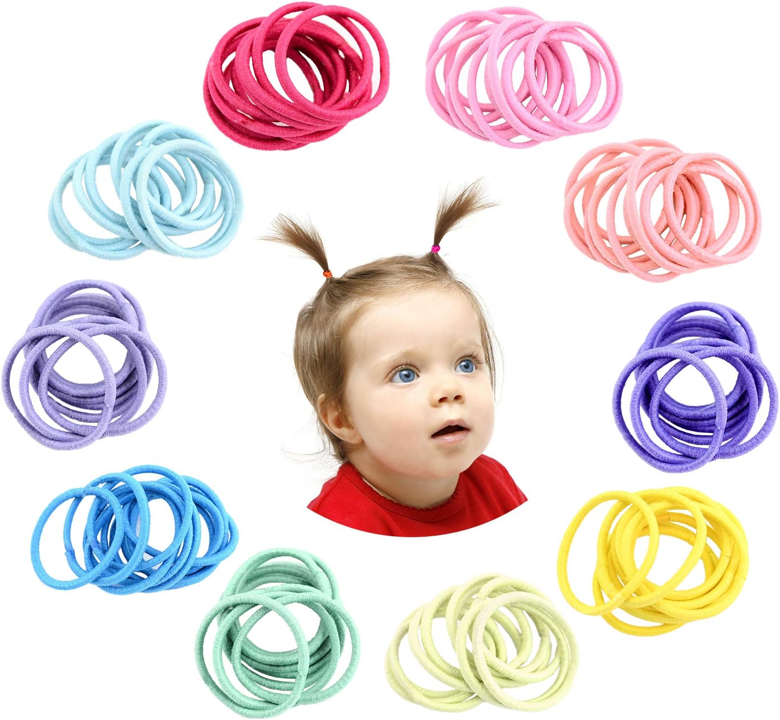 Hanyousheng 200 Pieces Hair Ties,Elastic Hairbands Ponytail Holders Hair Tie, Multicolor 2mm Hair Bands No Crease Hair Elastics Small Ponytail Holders Hair Accessories for Kids Girls Infants Toddlers