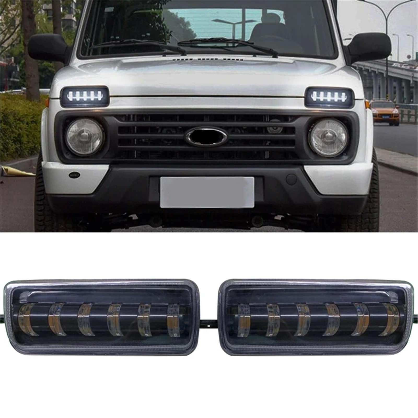 Head Lamp 2 szt. Pasuje do Lada Niva 4x4 1995 Działający kierunkowskaz Akcesoria do stylizacji samochodów Lampa tuningowa z DRL(1)