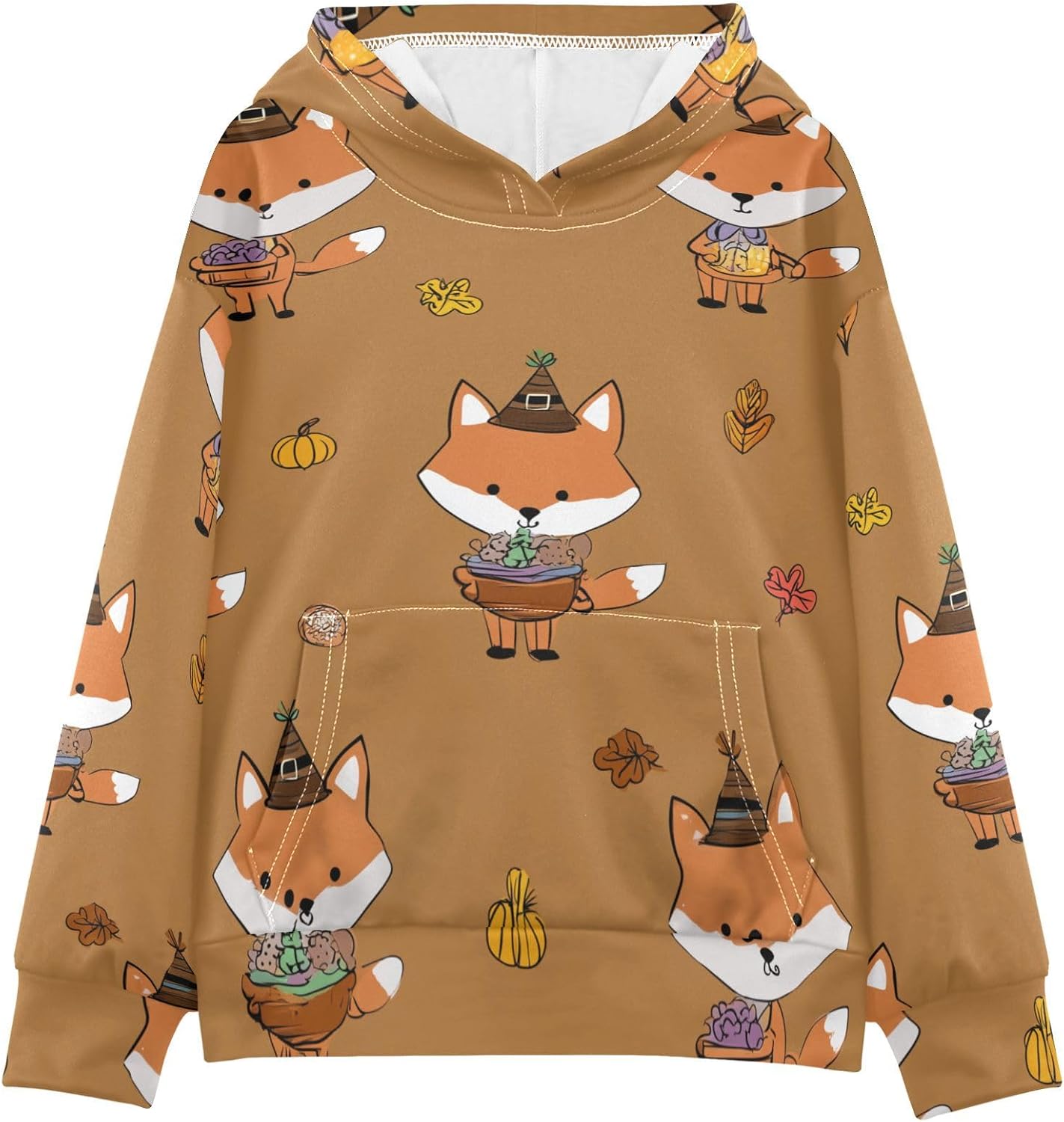 ZZXXB Autumn Fox Kids Sweatshirts Boys Girls Hooded Kangaroo Pocket Pullover Tops XS-XXL