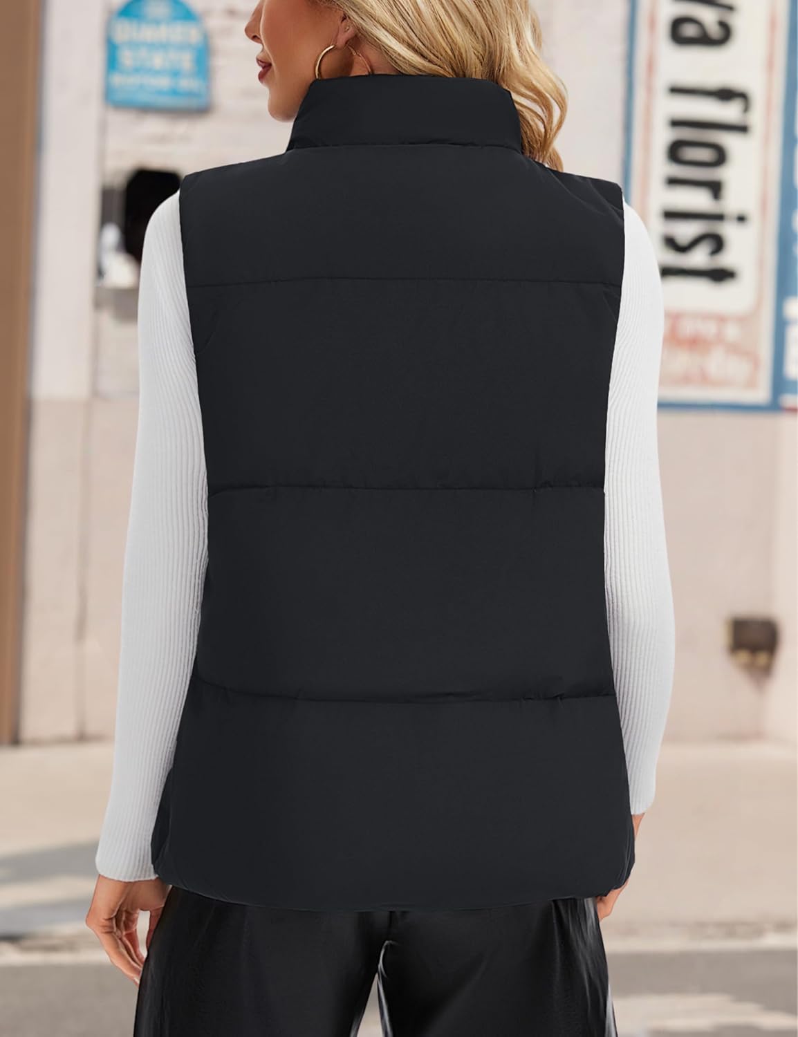 YUCOLEN Down Puffer Vest for Women Warm Winter Quilted Padded Puffy Vests with Pockets Stand Collar Zip Up Coat - Image 3