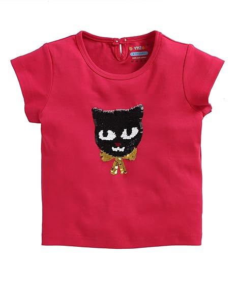 BUMZEE Girls Top with Reversible Cat Sequin