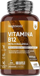 Vitamina B12 Metilcobalamina 1000mcg, 450 Micro Compresse da 6mm, 14+ Mesi di Fornitura (1 al Giorno), B12 Vitamina Vegana, Facile da Deglutire, Methylcobalamin, Priva di Magnesio Stearato e Glutine