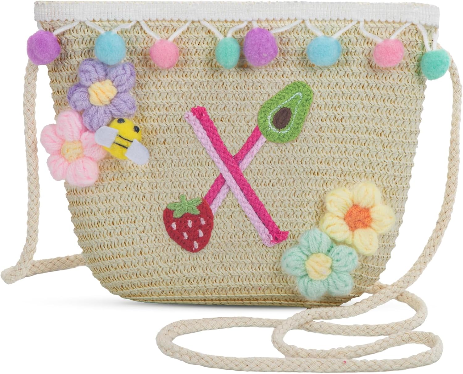 Letter Small Woven Straw Summer Beach Tote Bag for Women 2025,Woven Straw Beach Purse Shoulder Crossbody Bag for Women 2025