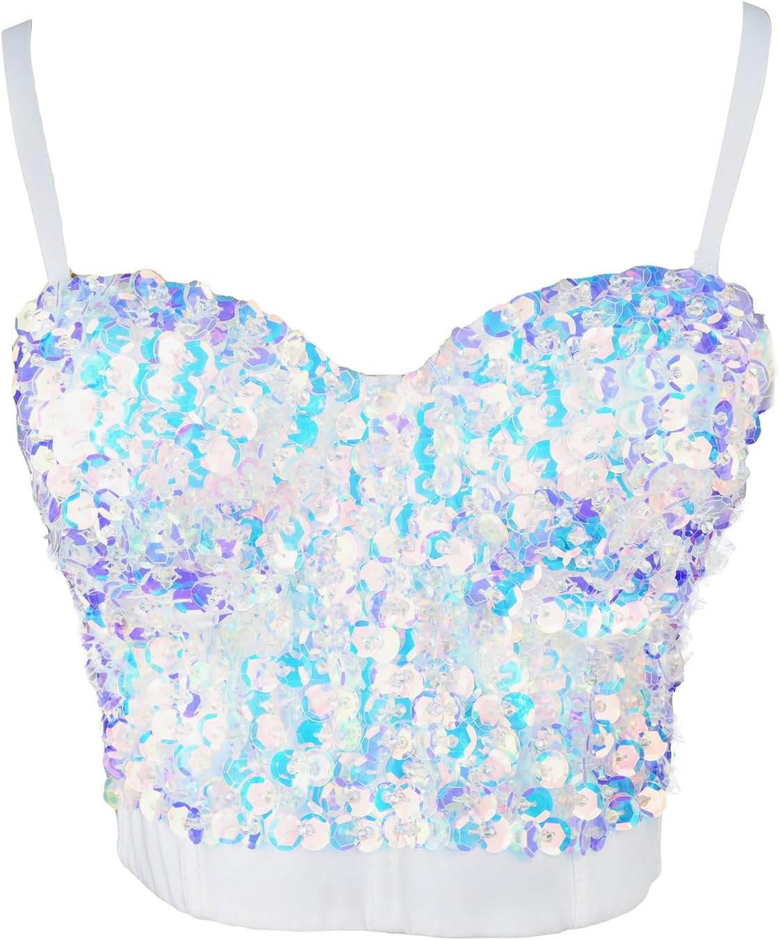 ELLACCI Sexy Sequin Bustier Crop Top Push up Club Party Corset Top White