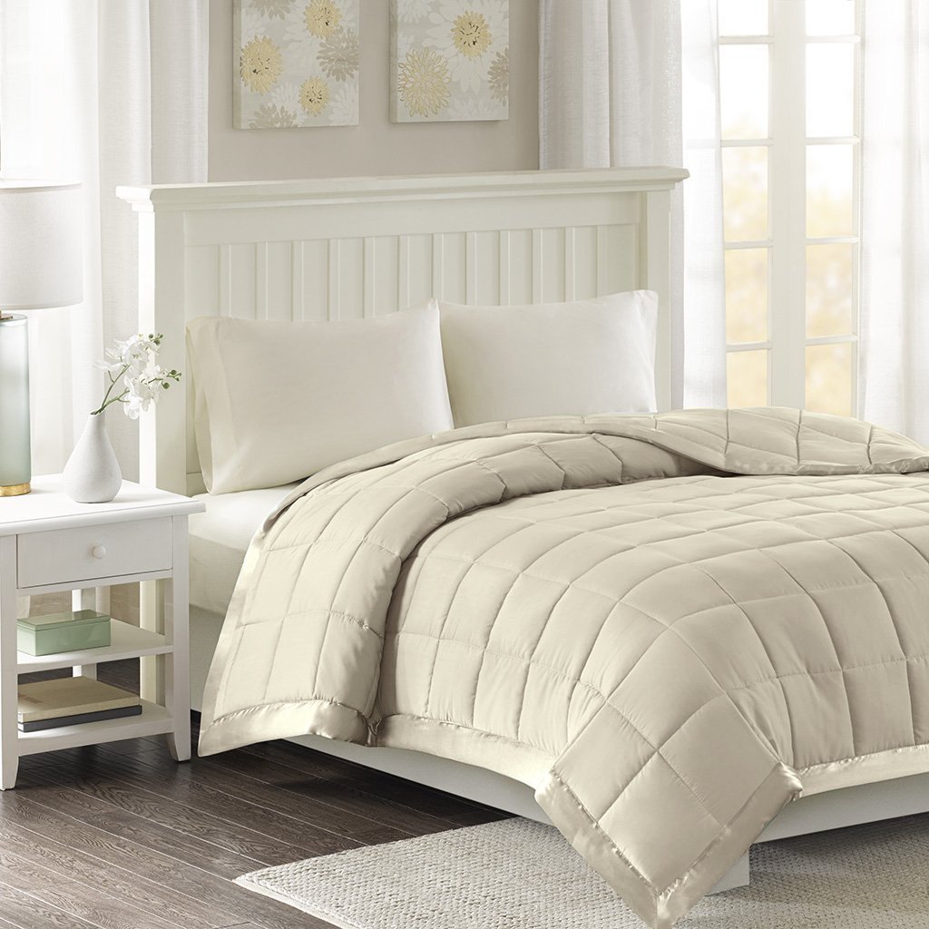 Luxlen. Microfiber Blanket with Satin Edge | Down Alternative, Twin, Beige