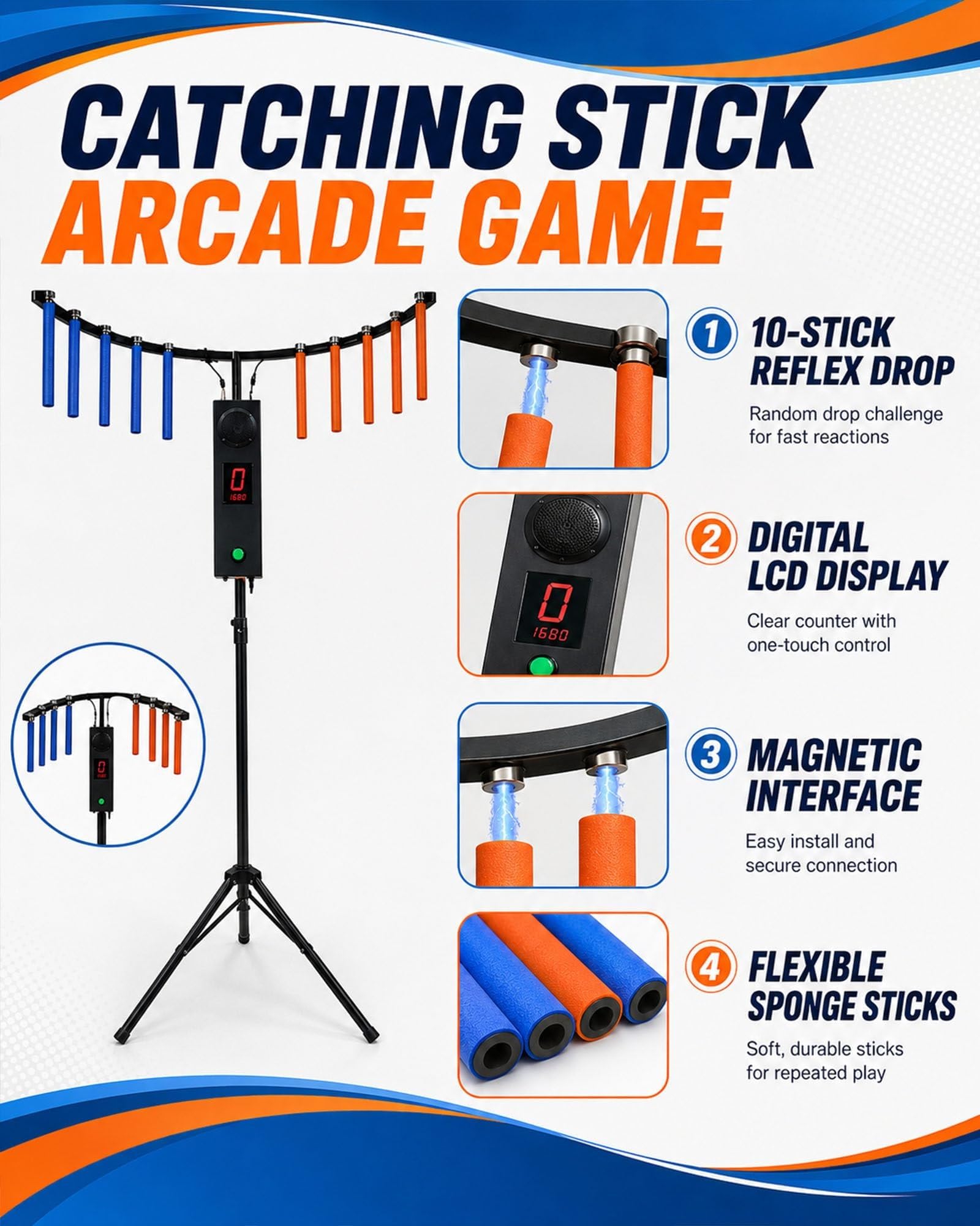 Gioco di Coordinazione Occhio Mano, Catch Stick con Modalità Regolabili | Effetti LED, Musica e Diverse Velocità per Feste, Compleanni, Attività di Gruppo e Tempo Libero(Green)